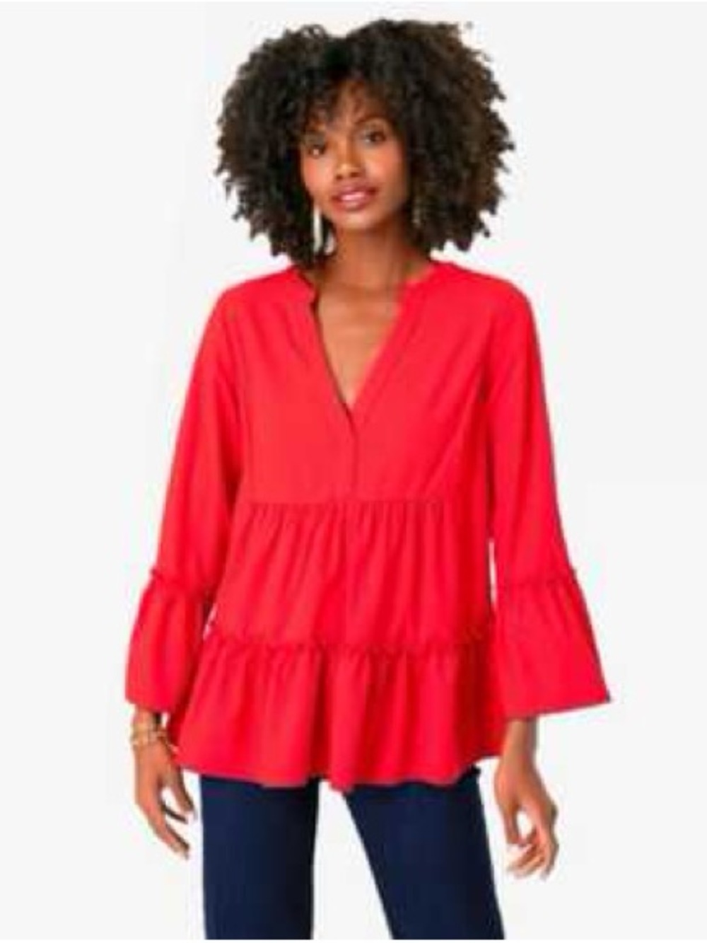 Pomander Place Kenzo Red Tiered V-Neck Peplum Blouse size Large Tuckernuck